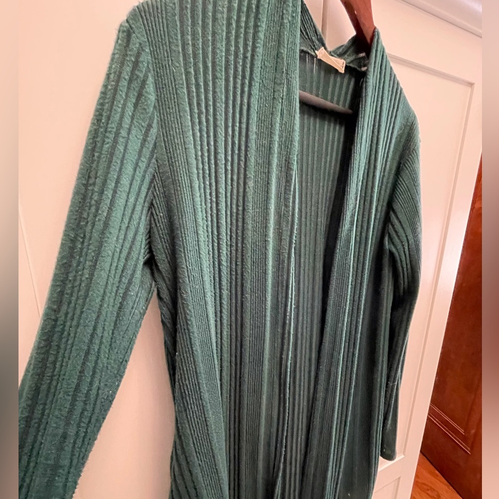 Green Ribbed Open Front Sweater - Picture 2 of 4